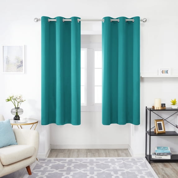 Deconovo Room Darkening Curtains for Bedroom Thermal Insulated Solid Blackout Curtain for Kitchen 42x45 inch Turquoise Set of 2