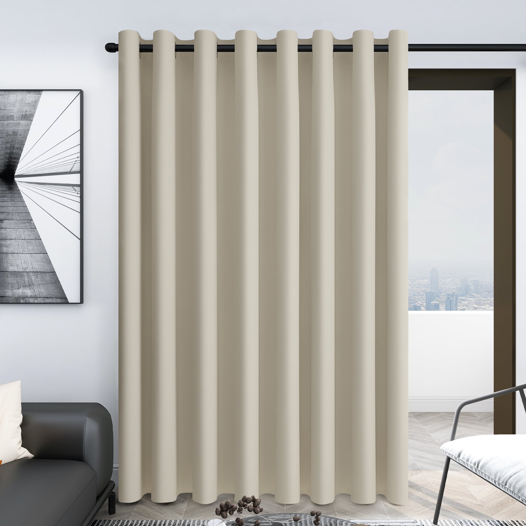 Deconovo Room Divider Curtain Grommet Blackout Curtain, Divider for Living Room Office, 100W X 84L inch, Light Beige, 1 Panel