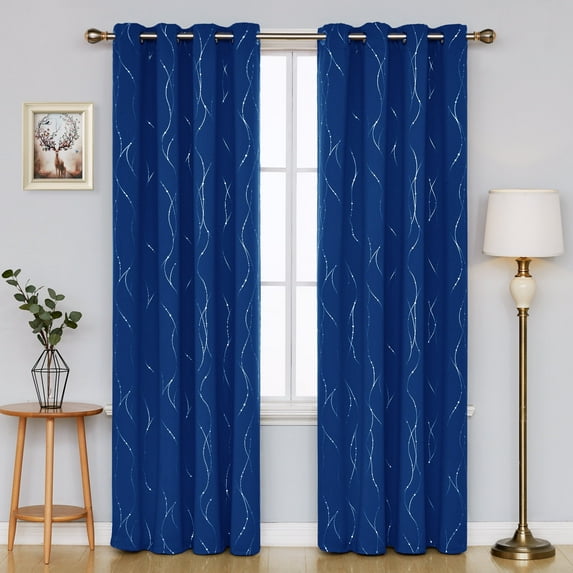 Deconovo Blackout Curtains, Energy Saving, 2 Panels, Royal Blue, 52W x 84L Inch, Noise Reducing, Thermal Insulated With Wave Line and Dots