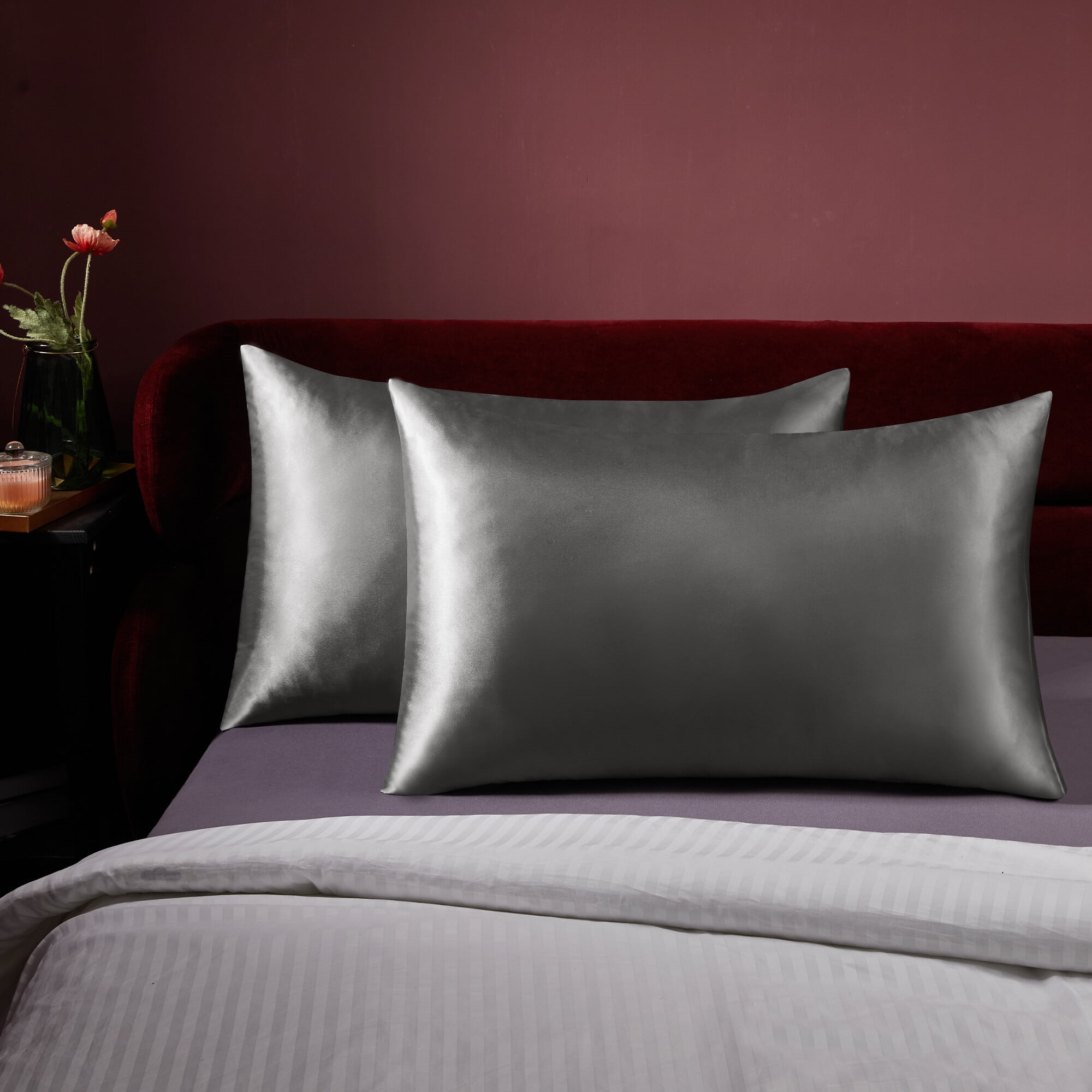 Deconovo Satin Slip Pillowcase for Bed King Size Silk Pillow Covers