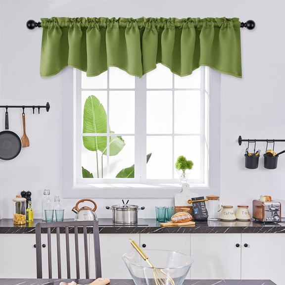 Deconovo Valance Blackout Scalloped Rod Pocket Curtains for Basement Windows, Window Treatment, 42"x18", Grass Green, 4 Panels
