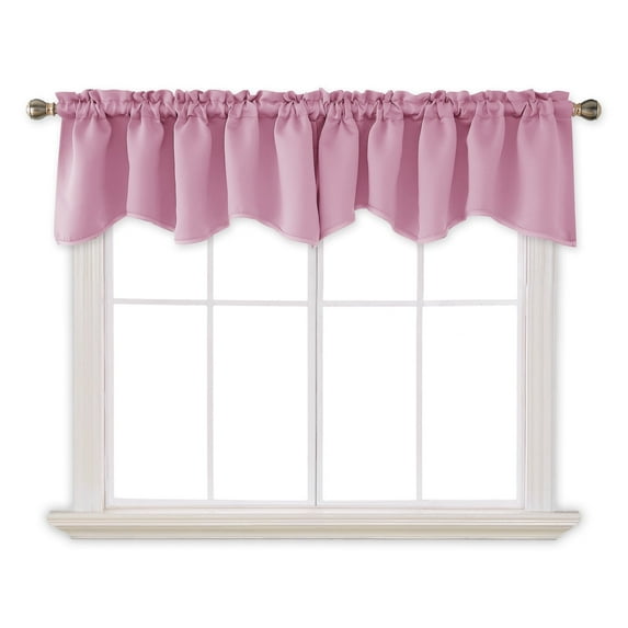 Deconovo Scalloped Valance for Basement, Rod Pocket Blackout Valance Curtains, 42x18 inch, Pink, 4 Pcs