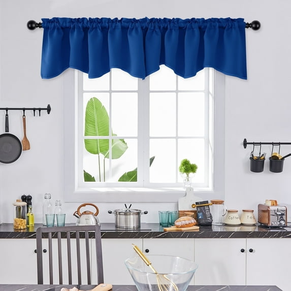 Deconovo Valance Blackout Scalloped Rod Pocket Curtains for Basement Windows, Window Treatment, 42"x18", Royal Blue, 4 Panels