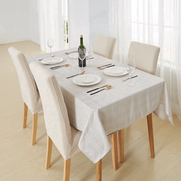 Deconovo Beige Plaid Tablecloth, Waterproof Checkered Polyester Table Cover for Kitchen and Dining Room, 54 x 84 in, Rectangle, 1 Pack