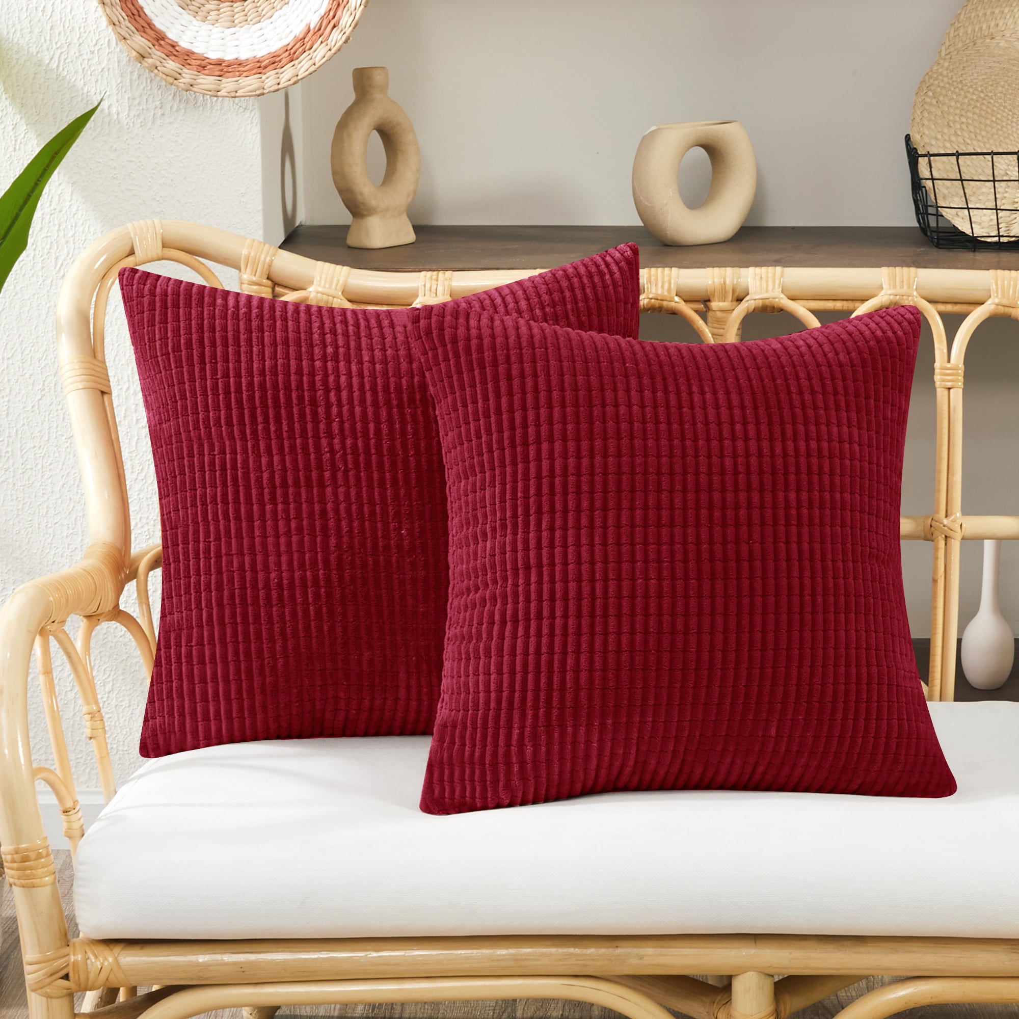 Deconovo Set of 2 Corduroy Striped Cushion Covers, 24x24 inch Throw