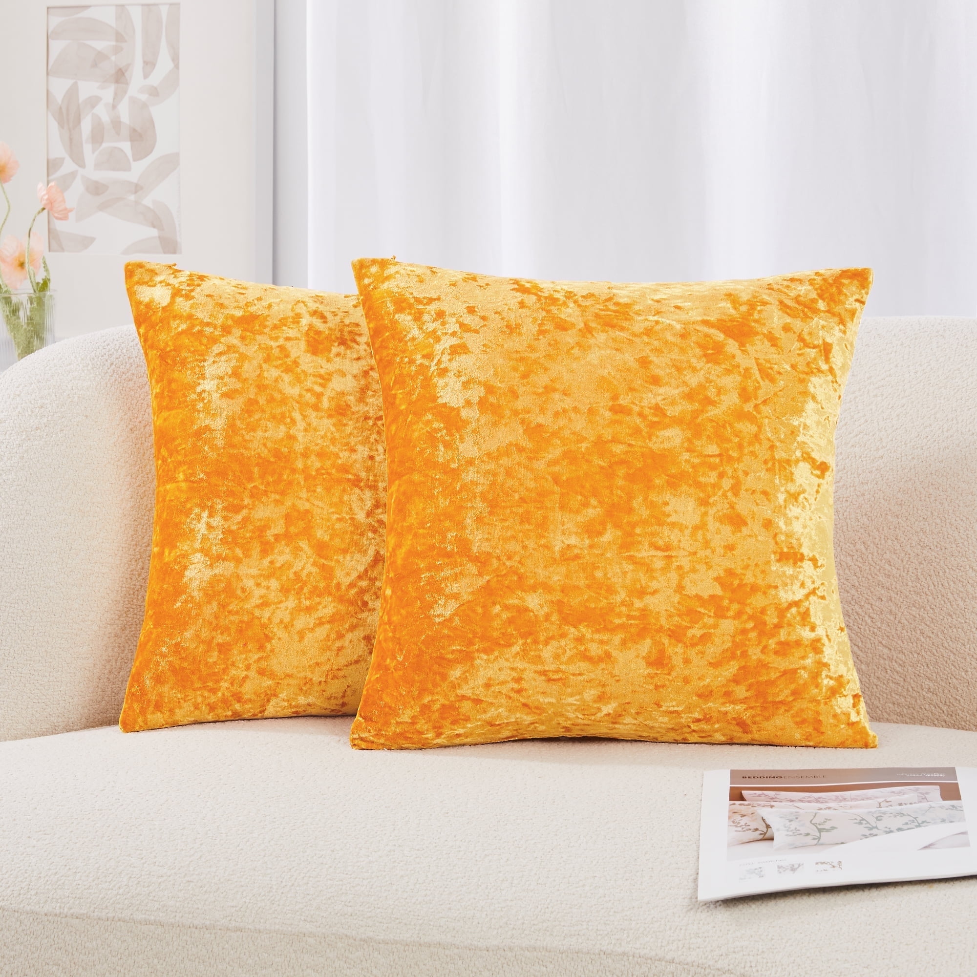 Golden Yellow Velvet 20x20 Pillow Covers Set