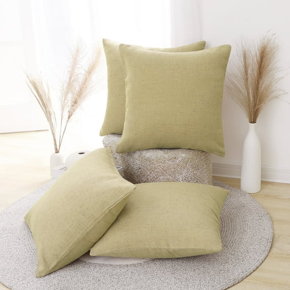 Deconovo Set of 4 Decorative Throw Pillow Cover Square Burlap Cushion Covers for Bedroom 16 x 16 inch Flax Yellow