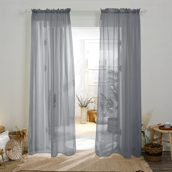 Deconovo Sheer Curtains 63 inch Length Rod Pocket Voile Drape Curtains for Bedroom 52x63 inch Grey 2 Panels