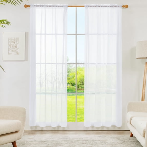 Deconovo Sheer Curtains Embroidered Leaf Grommet Drapes, White, 52W x 45L Inch, Voile Window Treatment for Bedroom Living Room, 2 Panels
