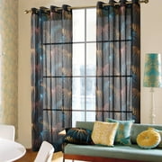 Deconovo Sheer Curtains Tropical Leaves Curtains, Grommet Curtains 2 Panels Set, Room Darkening Curtains for Bedroom, 52W x 84L inch, Sheer-Black