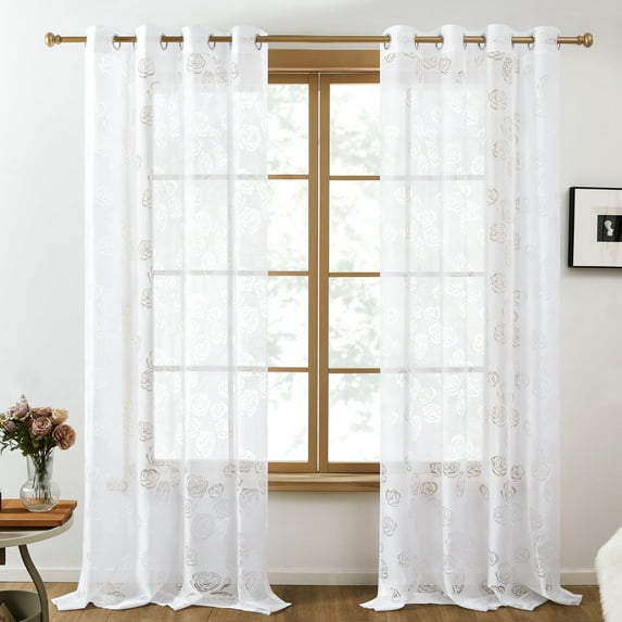 Deconovo Sheer Curtains Voile Grommet Curtains for Bedroom 52"x72". 2 Panels, Flower Pattern