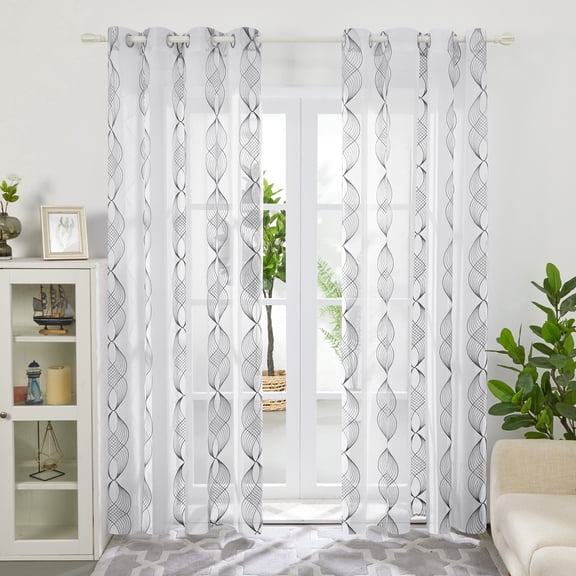 Deconovo Sheer Window Curtains Light Filtering Curtain Panels for Bedroom Grommet Top Spiral Ribbon Design 52 x 84 Inch Dark Gray 2 Panels