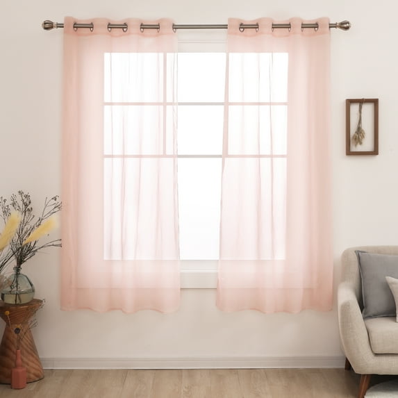 Deconovo Sheer Curtains for Sliding Glass Door 96 inch Length Grommet Voile Drape Curtains Pale Pink 2 Panels 52x96 inch