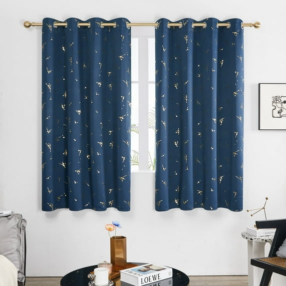 Deconovo Short Blackout Curtains, Thermal Insulated Window Curtains and Drapes, Constellation Pattern Foil Printed Curtains for Living Room (Navy Blue, 52 x 45 Inch, 2 Panels)