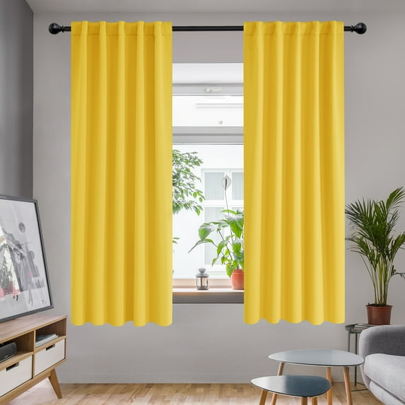 Deconovo Short Blackout Curtains for Small Windows Rod Pocket and Back Tab Curtains (42"x45", Mellow Yellow, 2 Panels)