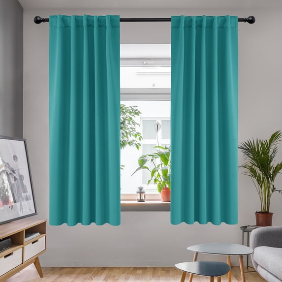 Deconovo Short Blackout Curtains for Small Windows Rod Pocket and Back Tab Curtains (42"x45", Turquoise, 2 Panels)