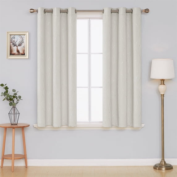 Deconovo Short Kitchen Curtains Grommet Room Darkening Curtain for Bedroom, Wave Lines with Dots Pattern (Set of 2 Panels, 42" x 45", Beige)