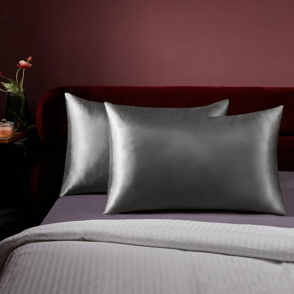 Deconovo Silk Pillow Cases for Hair and Skin - Satin Pillowcase Standard Set of 2, Envelope Closure (Dark Gray, 20x26 inch, 2 Pack)