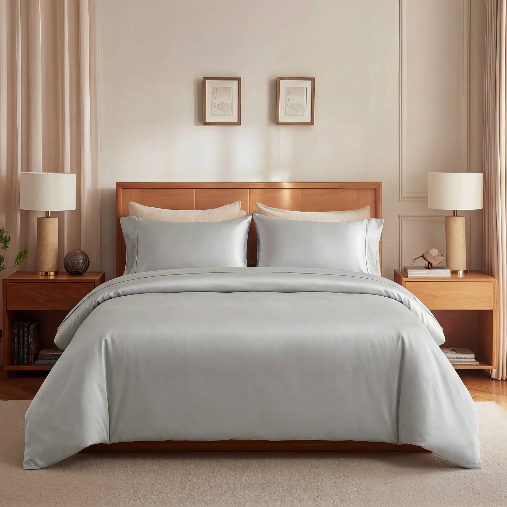 Deconovo Silky Soft Bamboo Satin Duvet Cover - Eco-Friendly Luxury Bedding Set for Home, Light Grey, 90"x90"