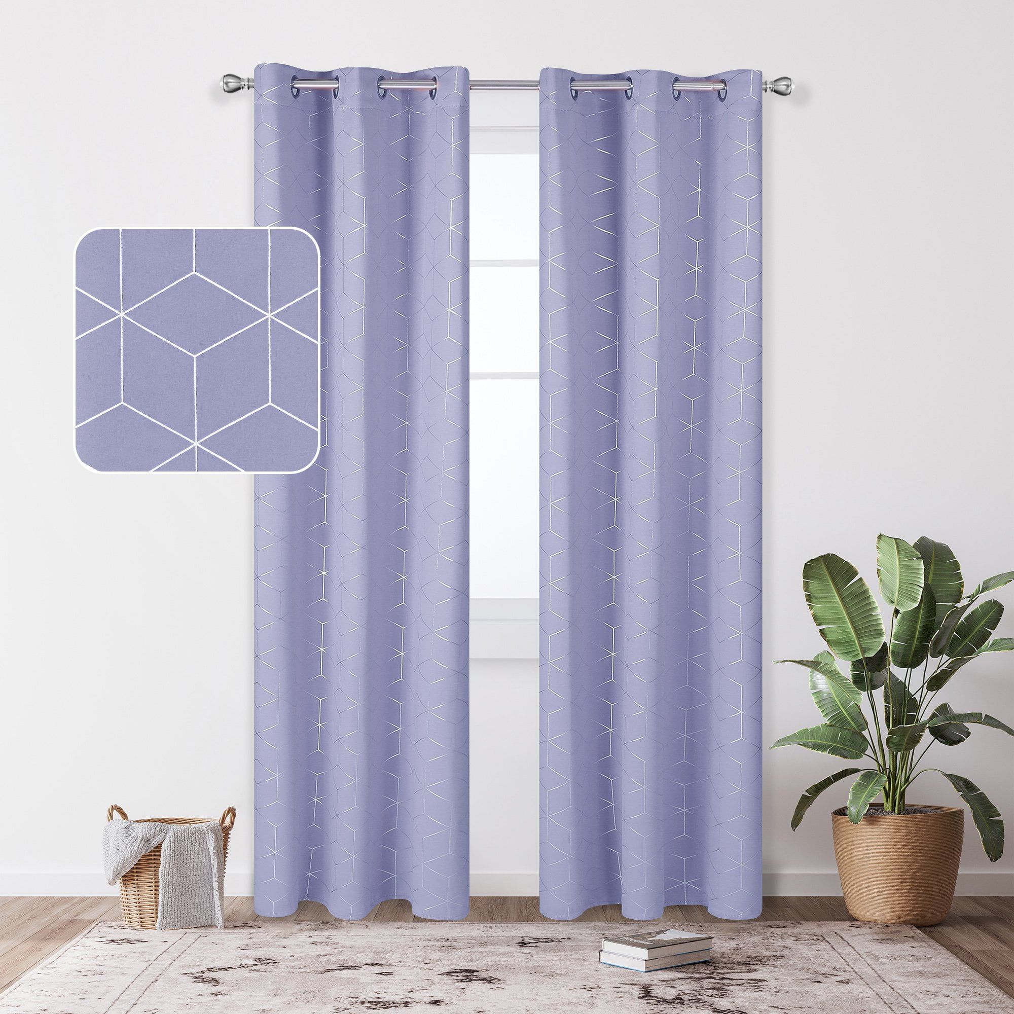 Deconovo Silver Diamond Foil Print Room Darkening Thermal Insulated  Blackout Curtains for Kids Room Purple Grape 42W x 54L inch 2 Panels 