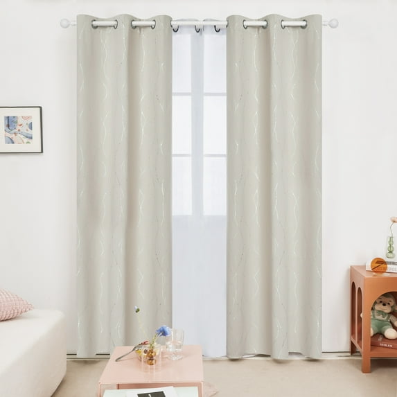 Deconovo Silver Printed Blackout Curtains - 2 Panels, Wave Dots Pattern, Grommet Top, 42"x108", Thermal Insulated Drapes for Bedroom & Living Room, Cream