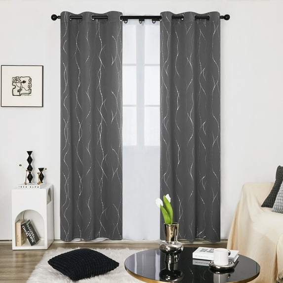 Deconovo Silver Printed Blackout Curtains - 2 Panels, Wave Dots Pattern, Grommet Top, 42"x108", Thermal Insulated Drapes for Bedroom & Living Room, Gray