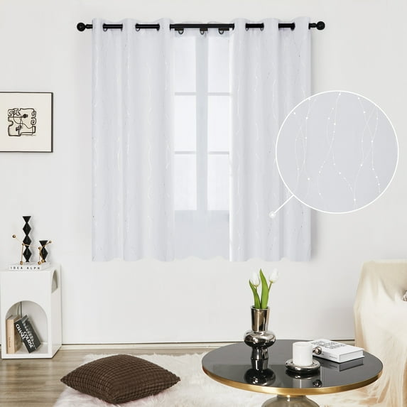 Deconovo Silver Printed Blackout Curtains - 2 Panels, Wave Dots Pattern, Grommet Top, 42"x54", Thermal Insulated Drapes for Bedroom & Living Room, Silver Gray