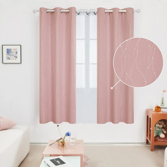 Deconovo Silver Printed Blackout Curtains - 2 Panels, Wave Dots Pattern, Grommet Top, 42"x72", Thermal Insulated Drapes for Bedroom & Living Room, Coral Pink