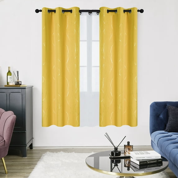 Deconovo Silver Printed Blackout Curtains - 2 Panels, Wave Dots Pattern, Grommet Top, 42"x72", Thermal Insulated Drapes for Bedroom & Living Room, Mellow Yellow