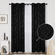 Deconovo Silver Printed Blackout Curtains - 2 Panels, Wave Dots Pattern, Grommet Top, 42"x84", Thermal Insulated Drapes for Bedroom & Living Room, Black