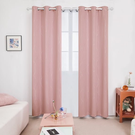 Deconovo Silver Printed Blackout Curtains - 2 Panels, Wave Dots Pattern, Grommet Top, 42"x95", Thermal Insulated Drapes for Bedroom & Living Room, Coral Pink