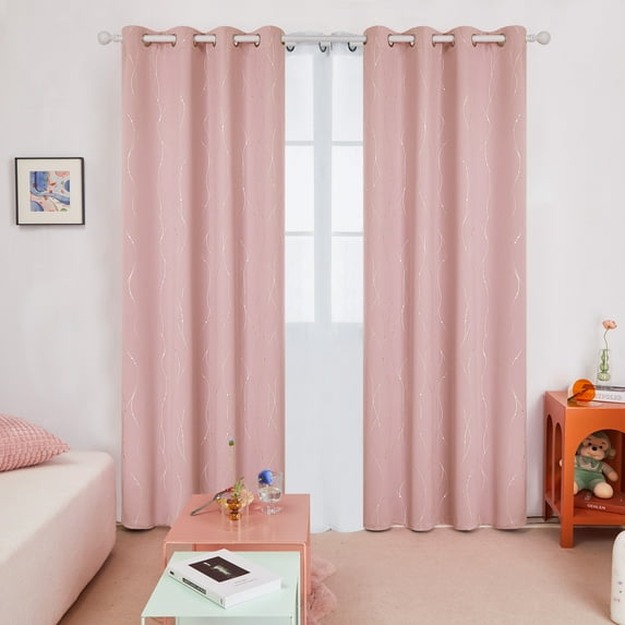 Deconovo Silver Printed Blackout Curtains - 2 Panels, Wave Dots Pattern, Grommet Top, 52"x108", Thermal Insulated Drapes for Bedroom & Living Room, Coral Pink