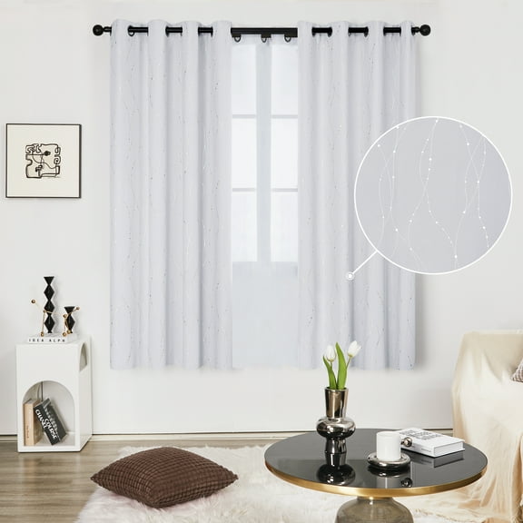 Deconovo Silver Printed Blackout Curtains - 2 Panels, Wave Dots Pattern, Grommet Top, 52"x72", Thermal Insulated Drapes for Bedroom & Living Room, Silver Gray