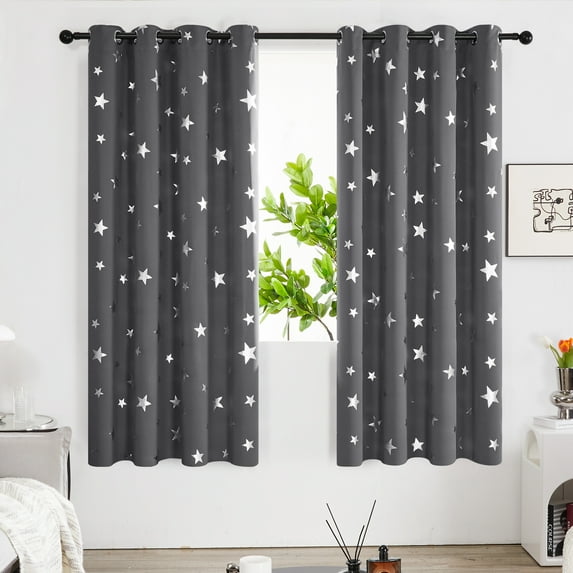 Deconovo Silver Star Print Blackout Curtains in Gray, 52 x 63 inch, Thermal Insulated Blackout Curtains, 2 Panels