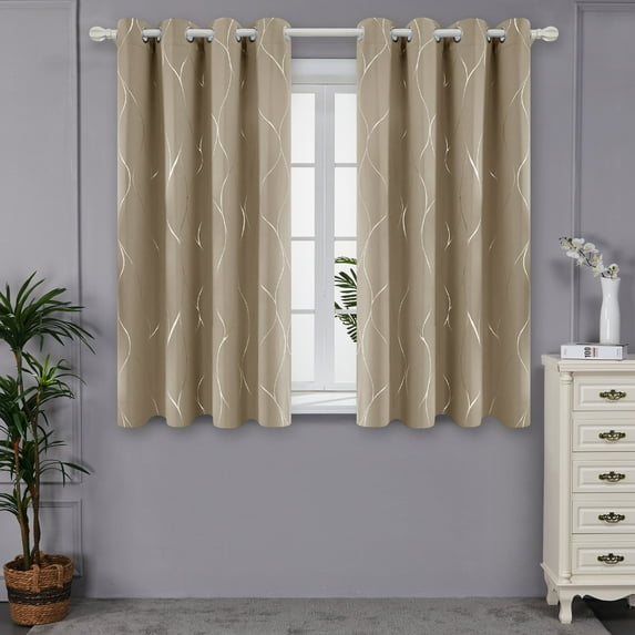 Deconovo Silver Wave Foil Print Blackout Curtain for Living Room, 52W x 54L inch, 2 Panels, Khaki