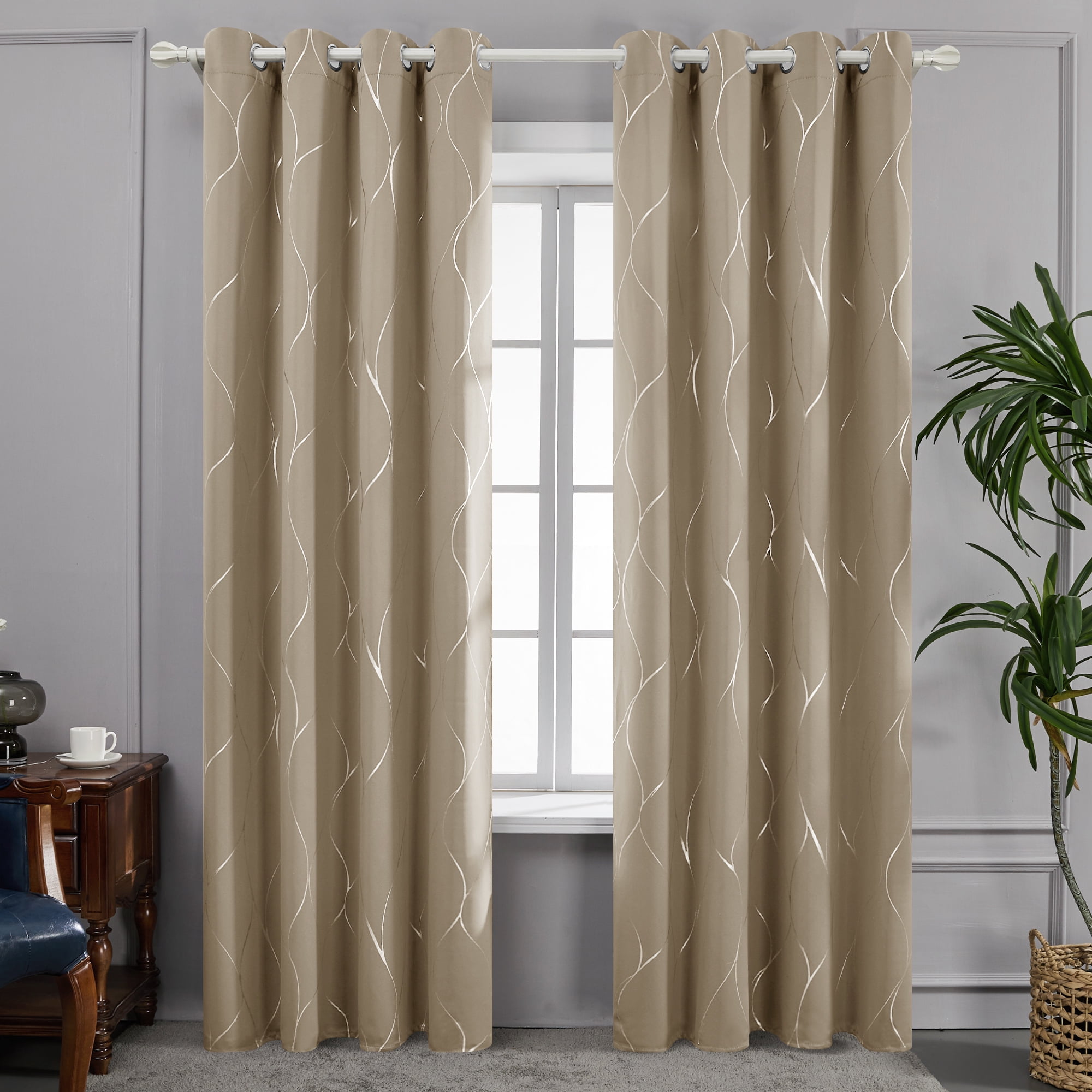 Deconovo Silver Wave Foil Print Blackout Curtain, 52W x 84L inch, 2 ...