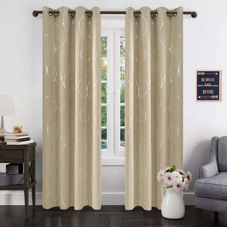 Deconovo Silver Wave Foil Print Blackout Curtains Grommet Light