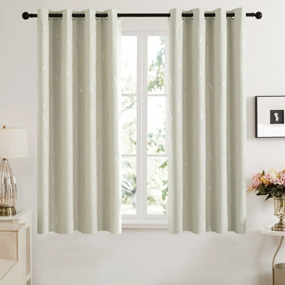 Deconovo Silver Wave Foil Print Blackout Curtains for Living Room, 52" x 54", Set of 2, Light Beige