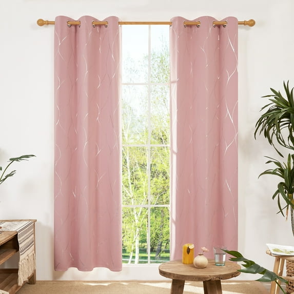 Deconovo Silver Wave Foil Printed Blackout Curtains Room Darkening Grommet Curtain Thermal Insulated WindoWDrapes 42Wx 72L inch Set of 2 Panels Coral Pink