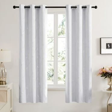 Deconovo Silver Wave Foil Printed Blackout Curtains for Bderoom, Set of 2, Grayish White, 42x72 inch