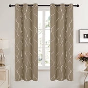 Deconovo Silver Wave Foil Printed Blackout Curtains for Bedroom 42x72 inch 2 Panels, Khaki