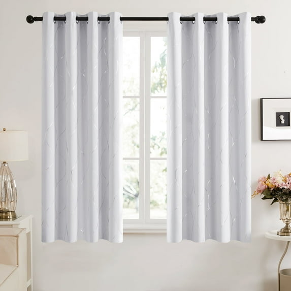 Deconovo Silver Wave Foil Printed Blackout Curtains for Bedroom,52x54 inch,2 Panels, Grayish White