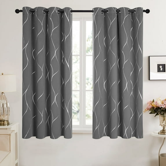 Deconovo Silver Wave Foil Printed Blackout Curtains for Living Room,52x54 inch,2 Panels, Light Gray