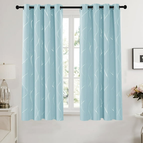 Deconovo Silver Wave Foil Printed Blackout Curtains for Living Room,52x63 inch,2 Panels, Sky Blue