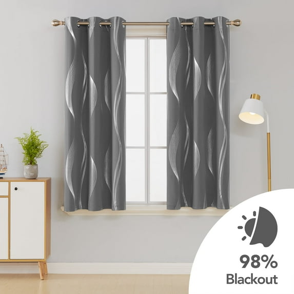Deconovo Silver Wave Line Foil Printed Blackout Curtains Grommet Panels with 42x54 inch 1 Pair Dark Grey