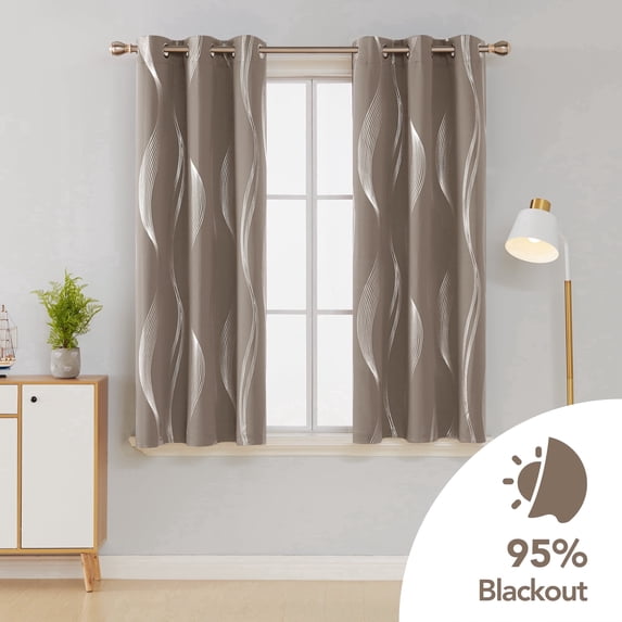 ZOPZO Silver Wave Line Foil Printed Blackout Curtains Grommet Panels with 42x54 inch 1 Pair Khaki
