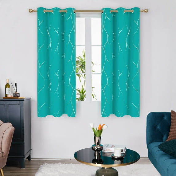 Deconovo Silver Wave Printed Thermal Insulated Blackout Curtains Room Darkening Energy Efficient Panel Grommet Drapes 42Wx 45L inch 2 Panels Turquoise