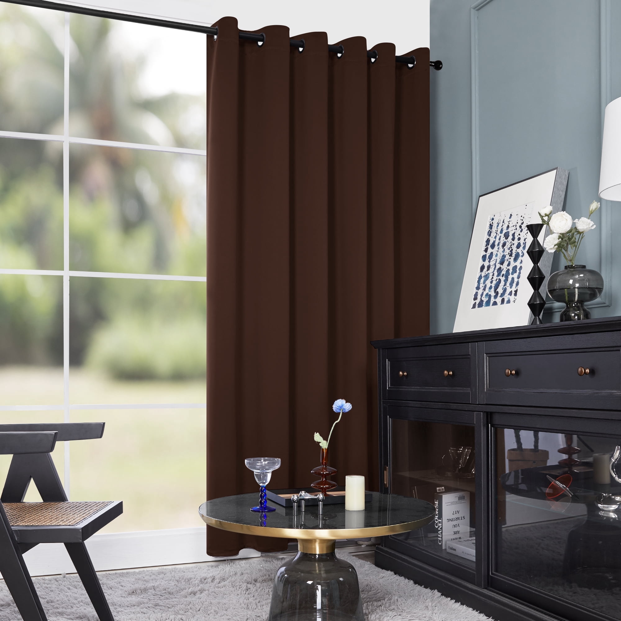 Deconovo Sliding Door Curtains 80 x 84 inch, Wide Thermal Blackout Curtains Noise Reducing Room Divider Window Curtains (Chocolate, 1 Panel)