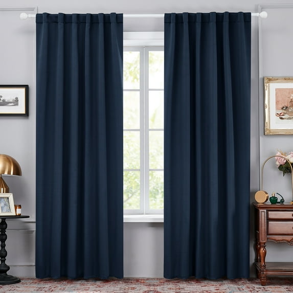 Deconovo Solid Back Tab Curtains Blackout Curtains Thermal Insulated Drapes and Curtains Room Darkening Curtains for Bedroom 52x95 inch Navy Blue 1 Set