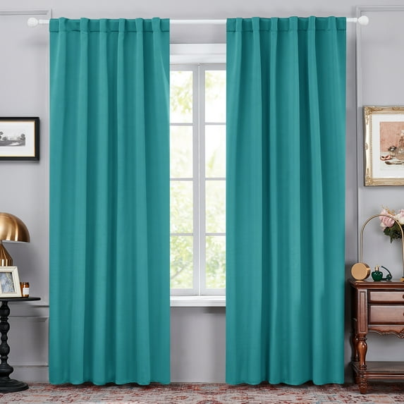 Deconovo Solid Back Tab and Rod Pocket Room Darkening Shades Insulated Thermal Window Coverings Blackout Curtains for Bedroom 52x84 inch Turquoise 2 Panels